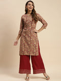 100% Rayon Floral Printed Knee Length Straight Kurta