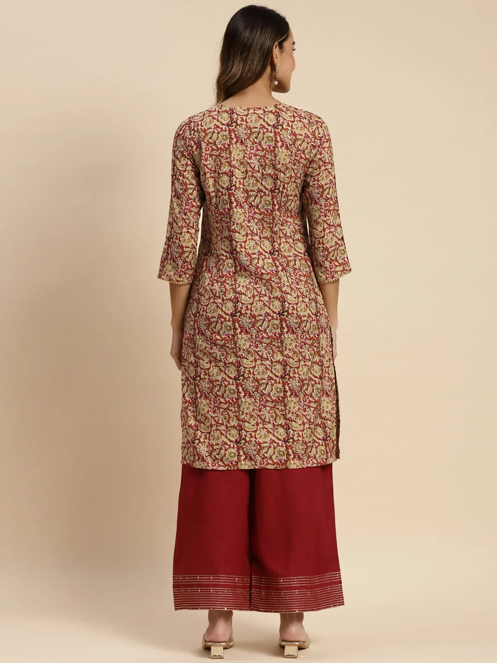 100% Rayon Floral Printed Knee Length Straight Kurta