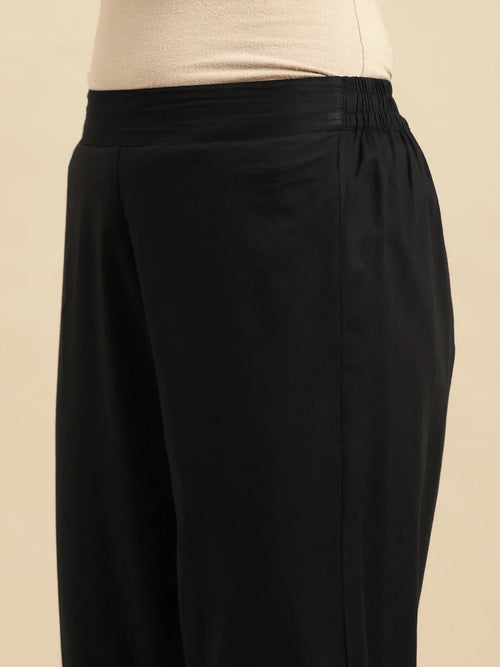 100% Cotton Solid Calf Length Straight Pants (Pack of 2)