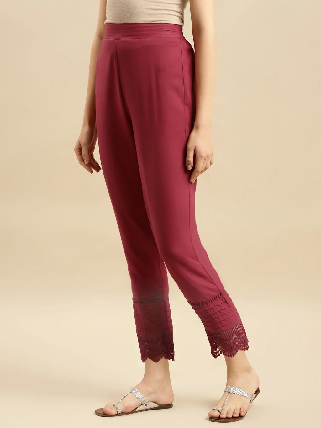100% Cotton Solid Calf Length Straight Pants (Pack of 2)