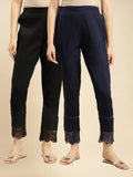 100% Cotton Solid Calf Length Straight Pants (Pack of 2)