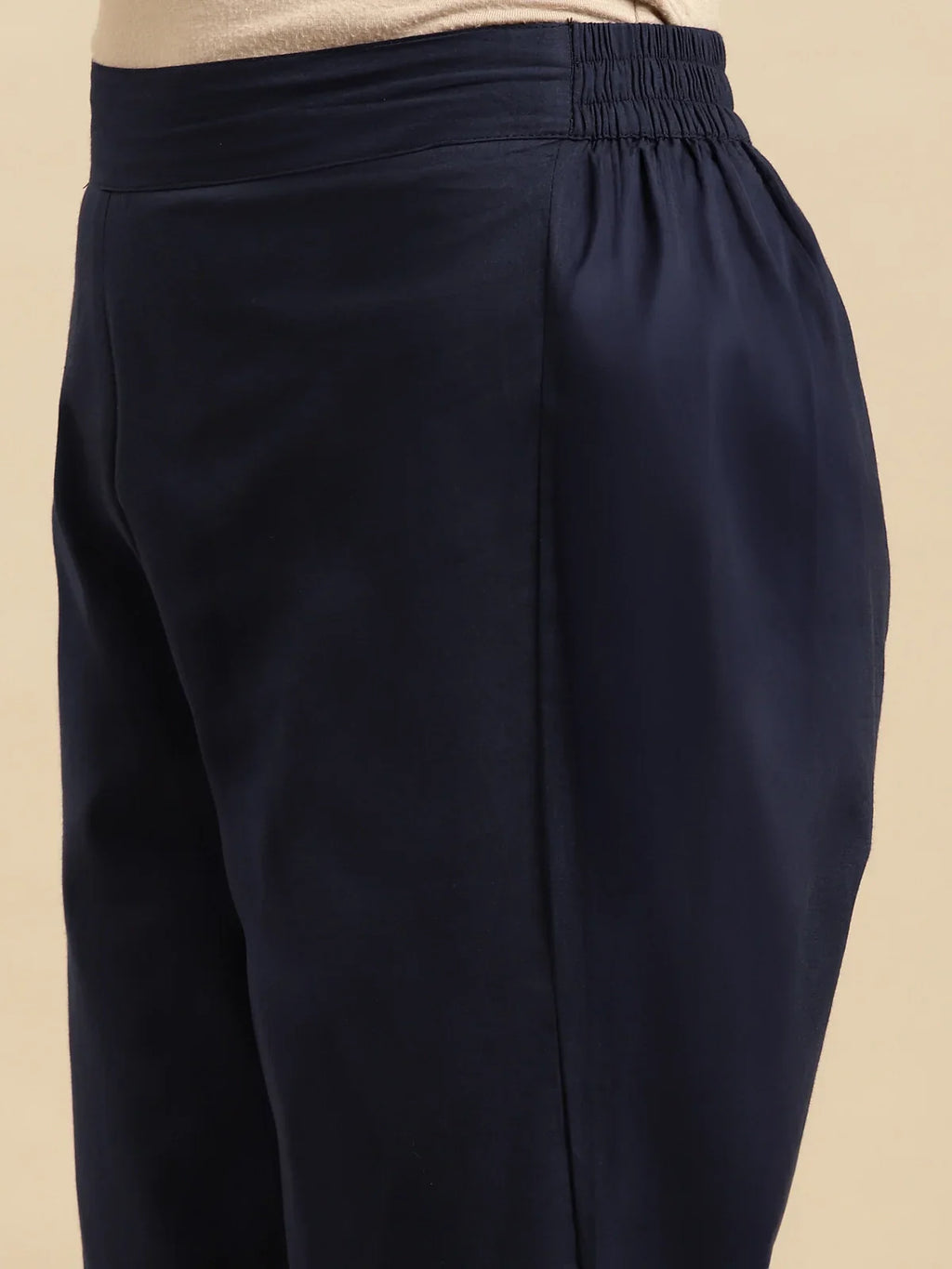 100% Cotton Solid Calf Length Straight Pants (Pack of 2)
