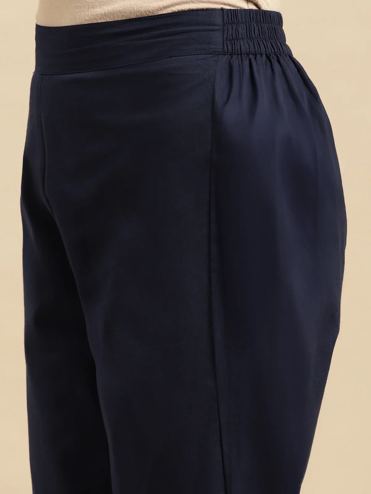 100% Cotton Solid Calf Length Straight Pants (Pack of 2)
