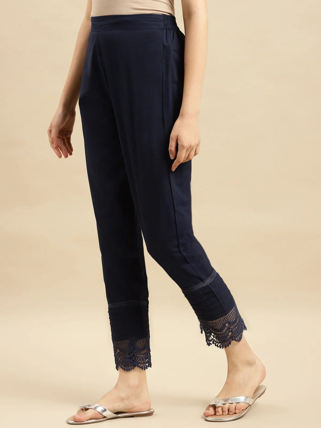 100% Cotton Solid Calf Length Straight Pants (Pack of 2)