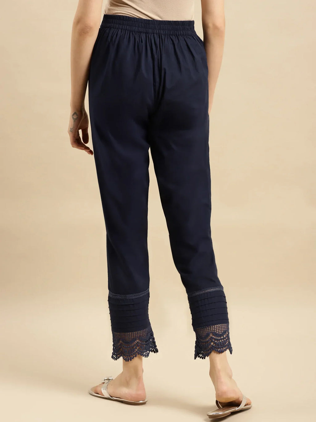 100% Cotton Solid Calf Length Straight Pants (Pack of 2)