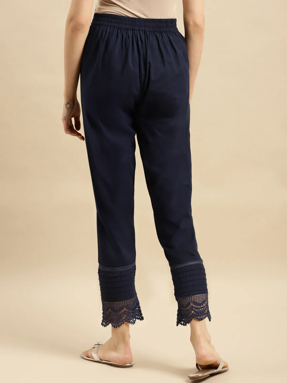 100% Cotton Solid Calf Length Straight Pants (Pack of 2)