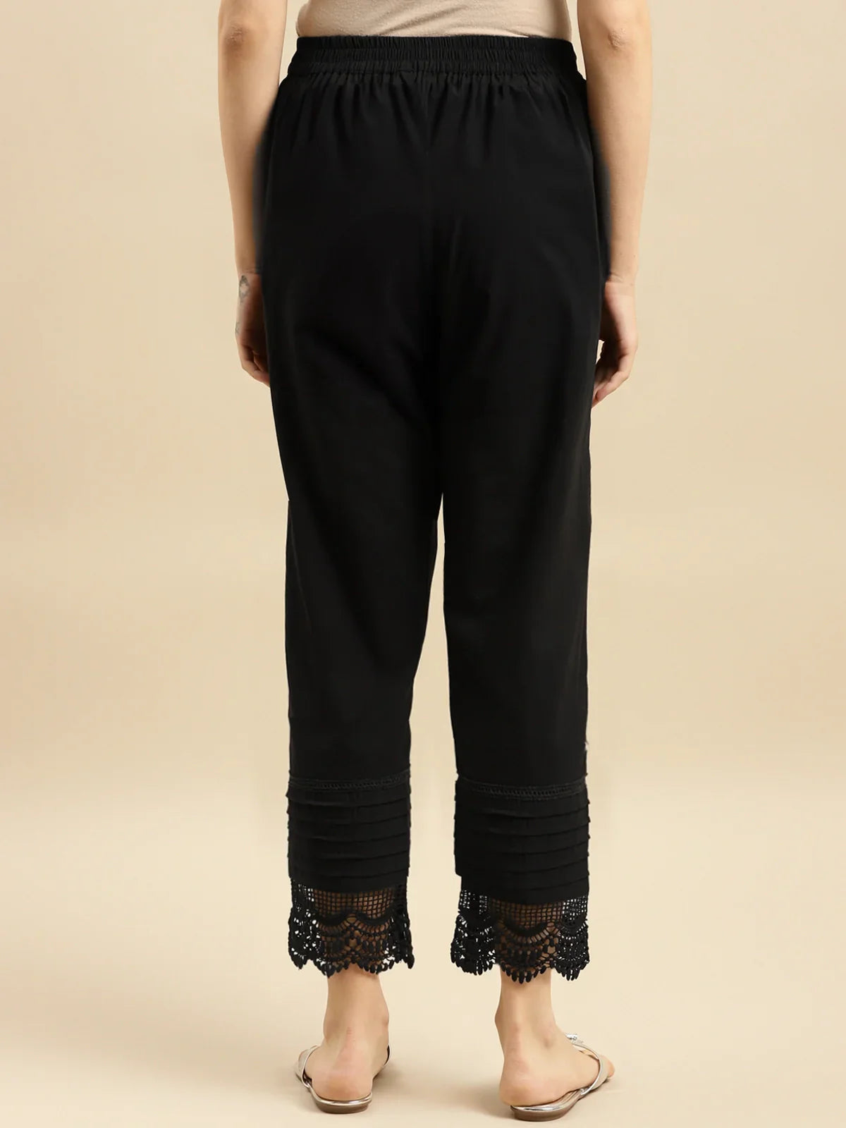 100% Cotton Solid Calf Length Straight Pants (Pack of 2)