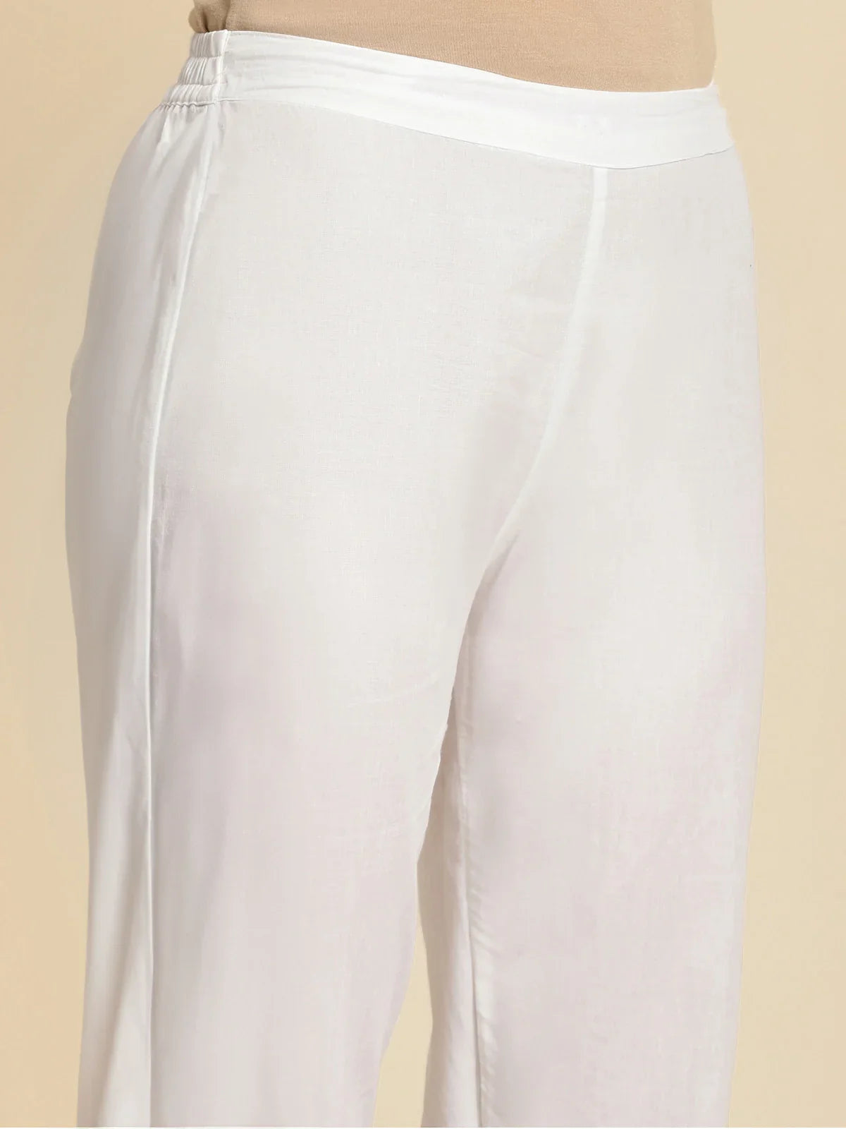 100% Cotton Solid Calf Length Straight Pants (Pack of 2)