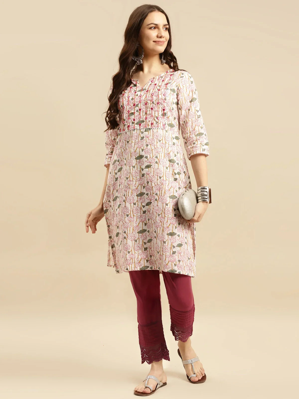 100% Cotton Solid Calf Length Straight Pant
