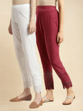 100% Cotton Solid Calf Length Straight Pants (Pack of 2)
