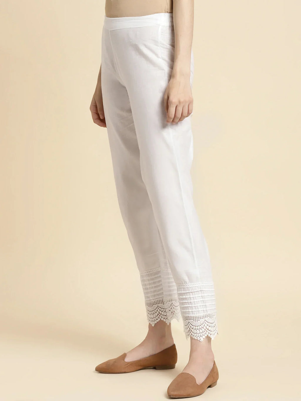 100% Cotton Solid Calf Length Straight Pants (Pack of 2)