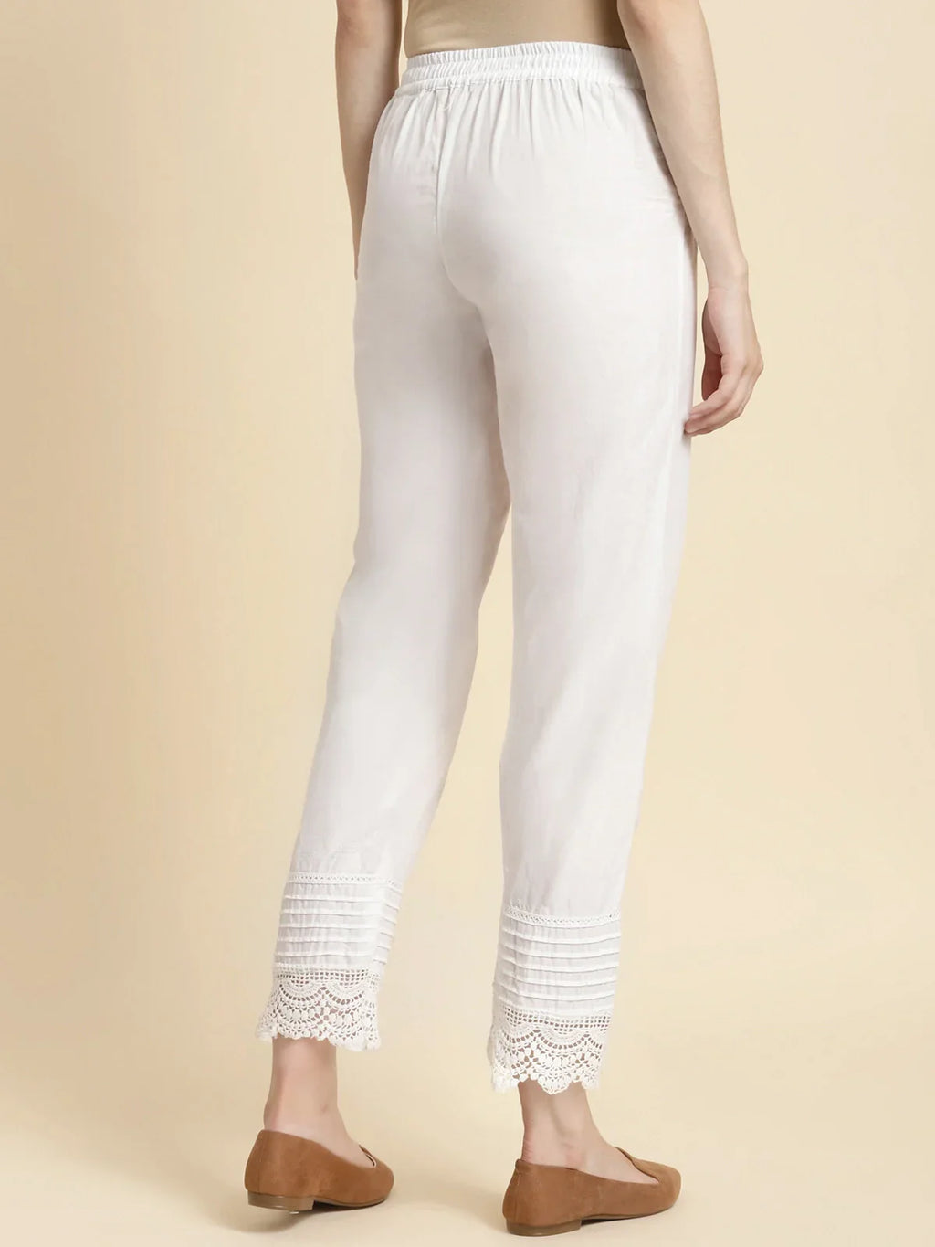 100% Cotton Solid Calf Length Straight Pants (Pack of 2)