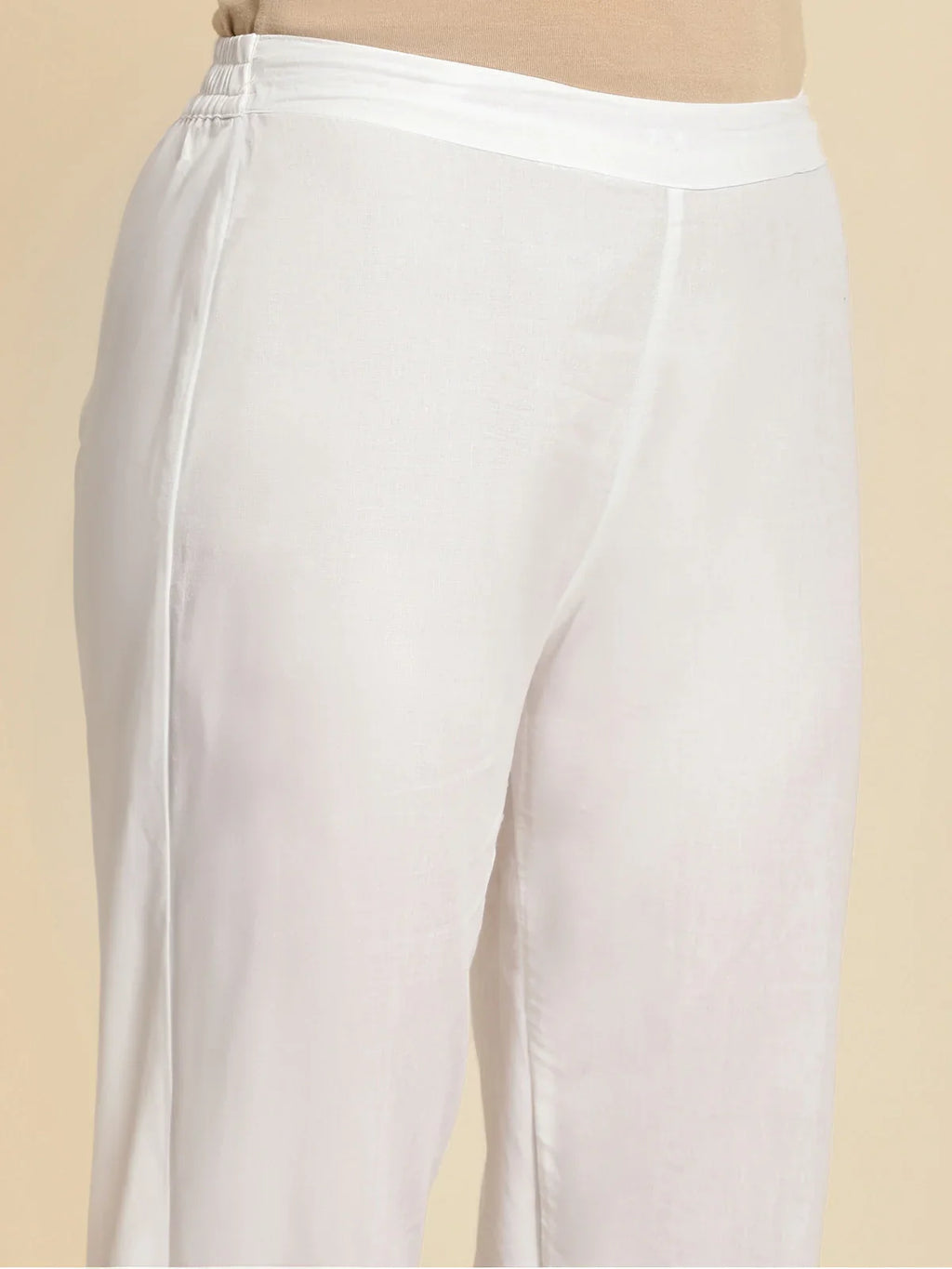 100% Cotton Solid Calf Length Straight Pant