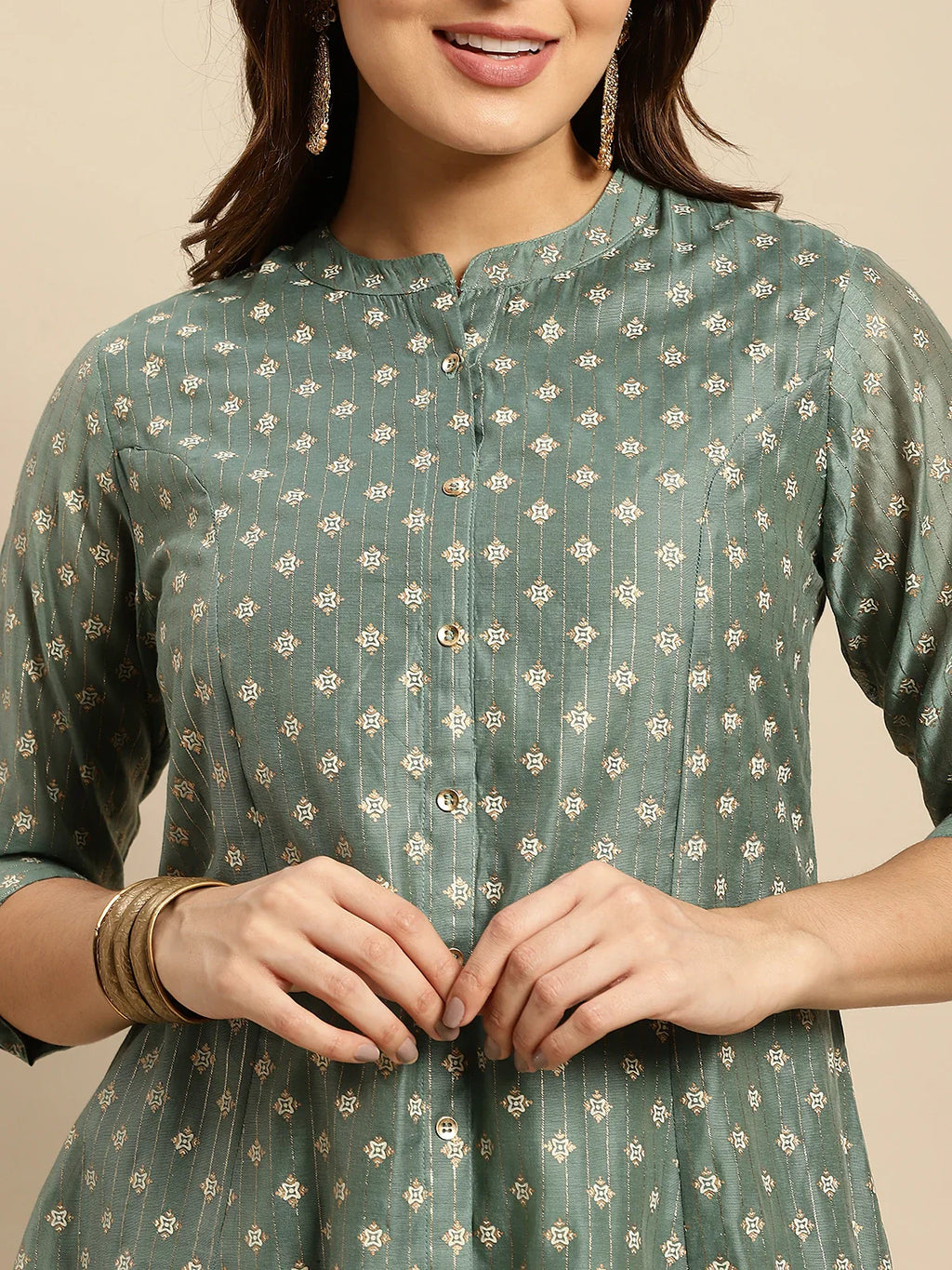 Chanderi Printed Calf Length Kalidar Kurta