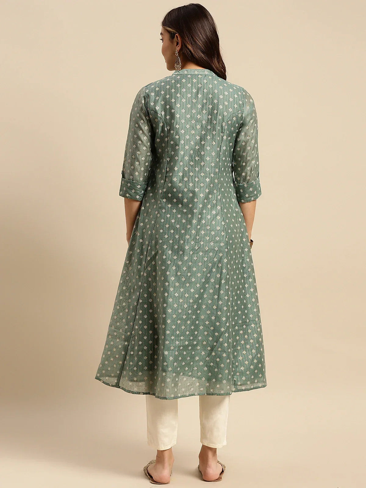 Chanderi Printed Calf Length Kalidar Kurta