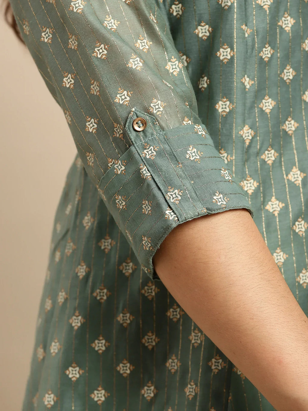 Chanderi Printed Calf Length Kalidar Kurta