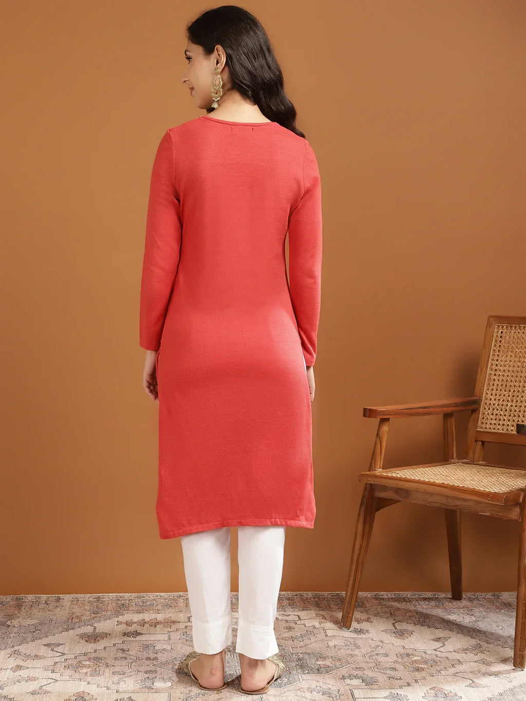 Acrylic Printed Calf Length Straight Winter Kurta