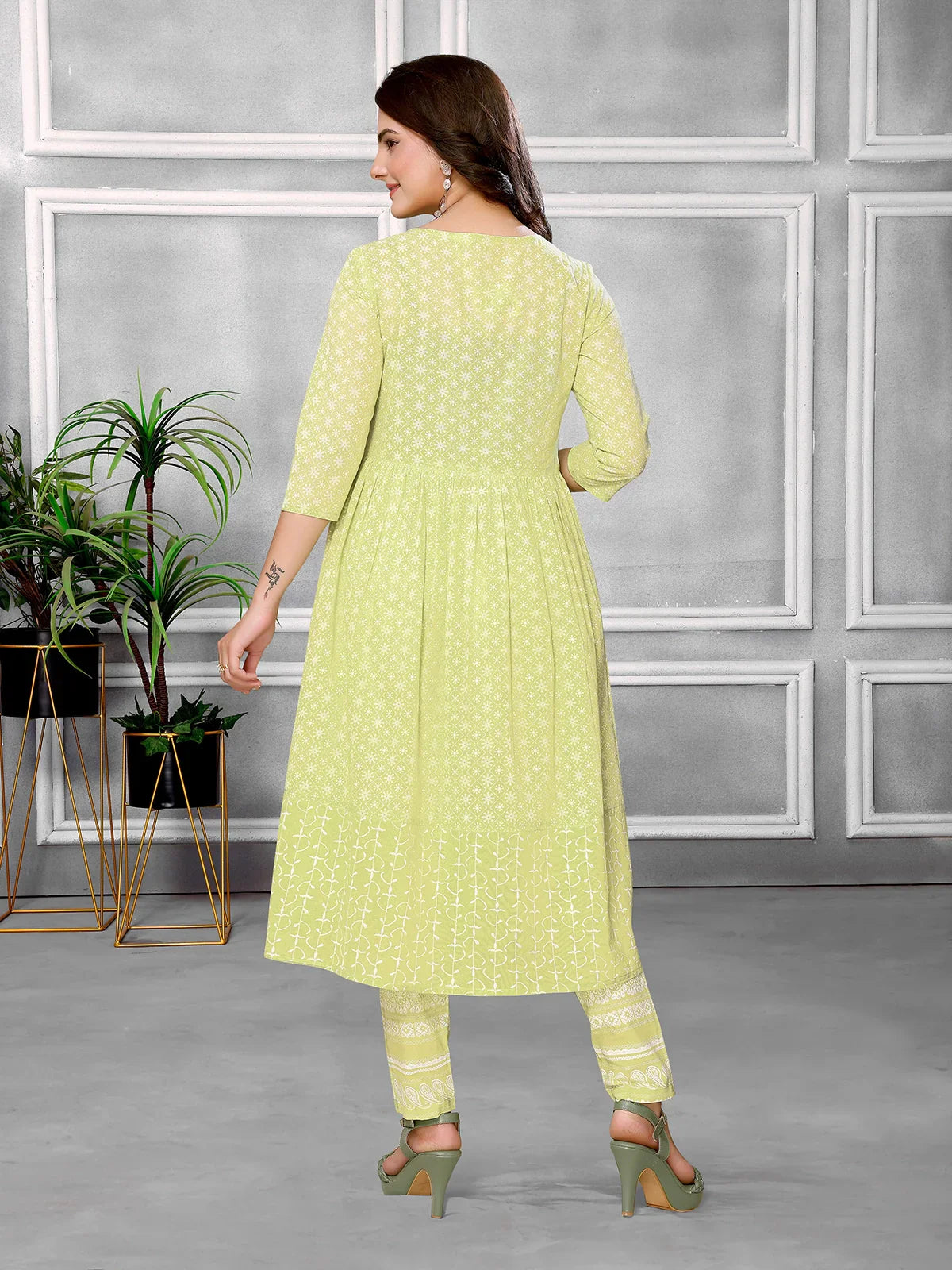 Cotton Sequined Calf Length Anarkali Kurta With Pant