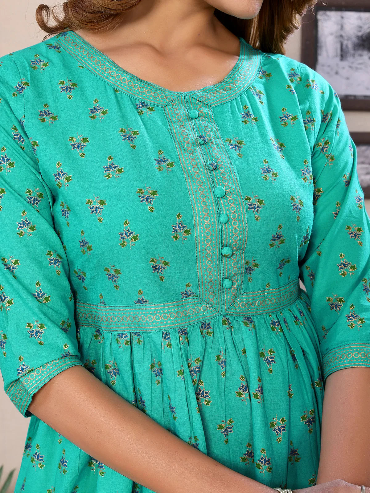 Cotton Printed Calf Length Flared Kurta