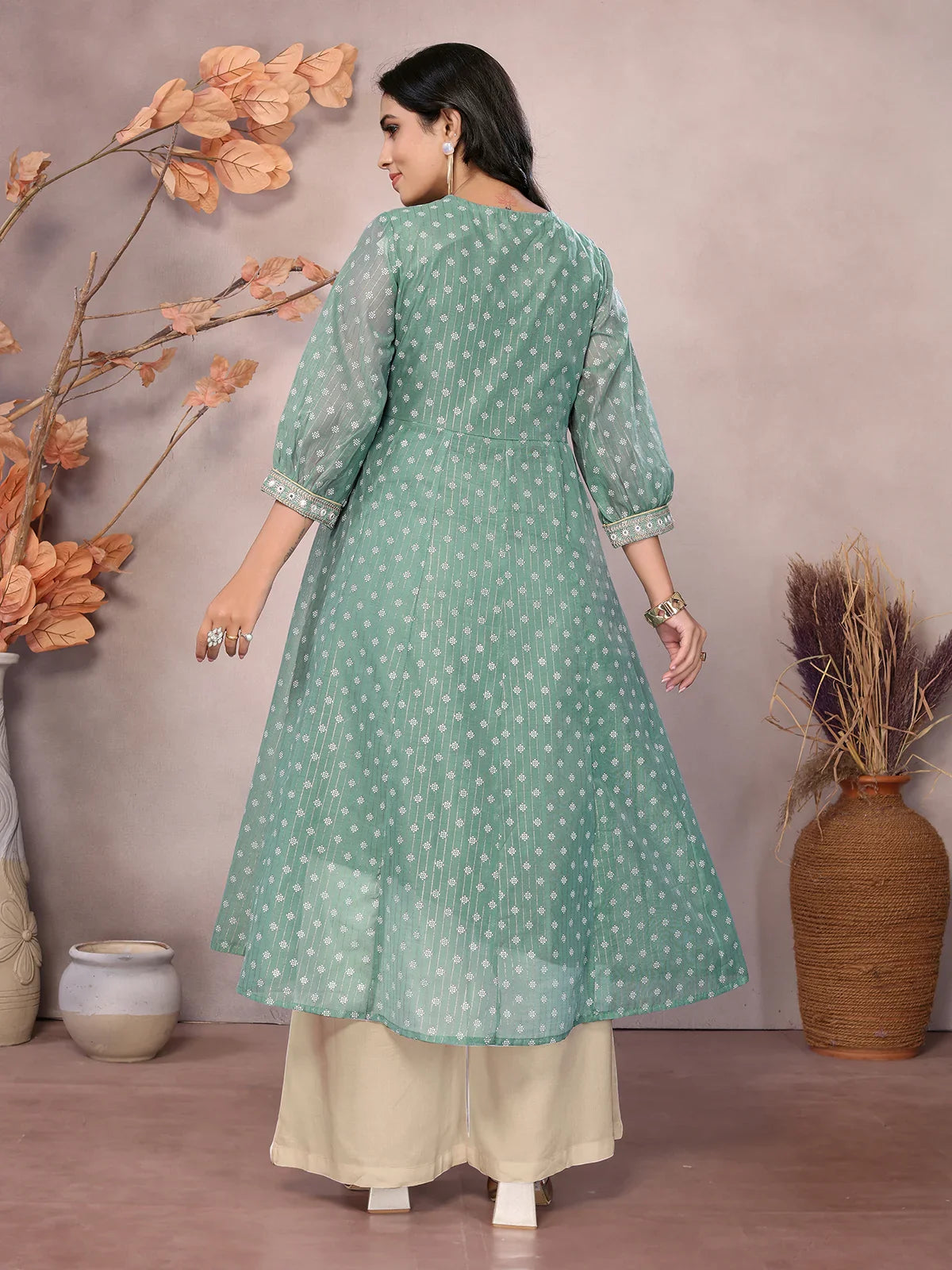 Chanderi Embroidered Calf Length Anarkali Kurta