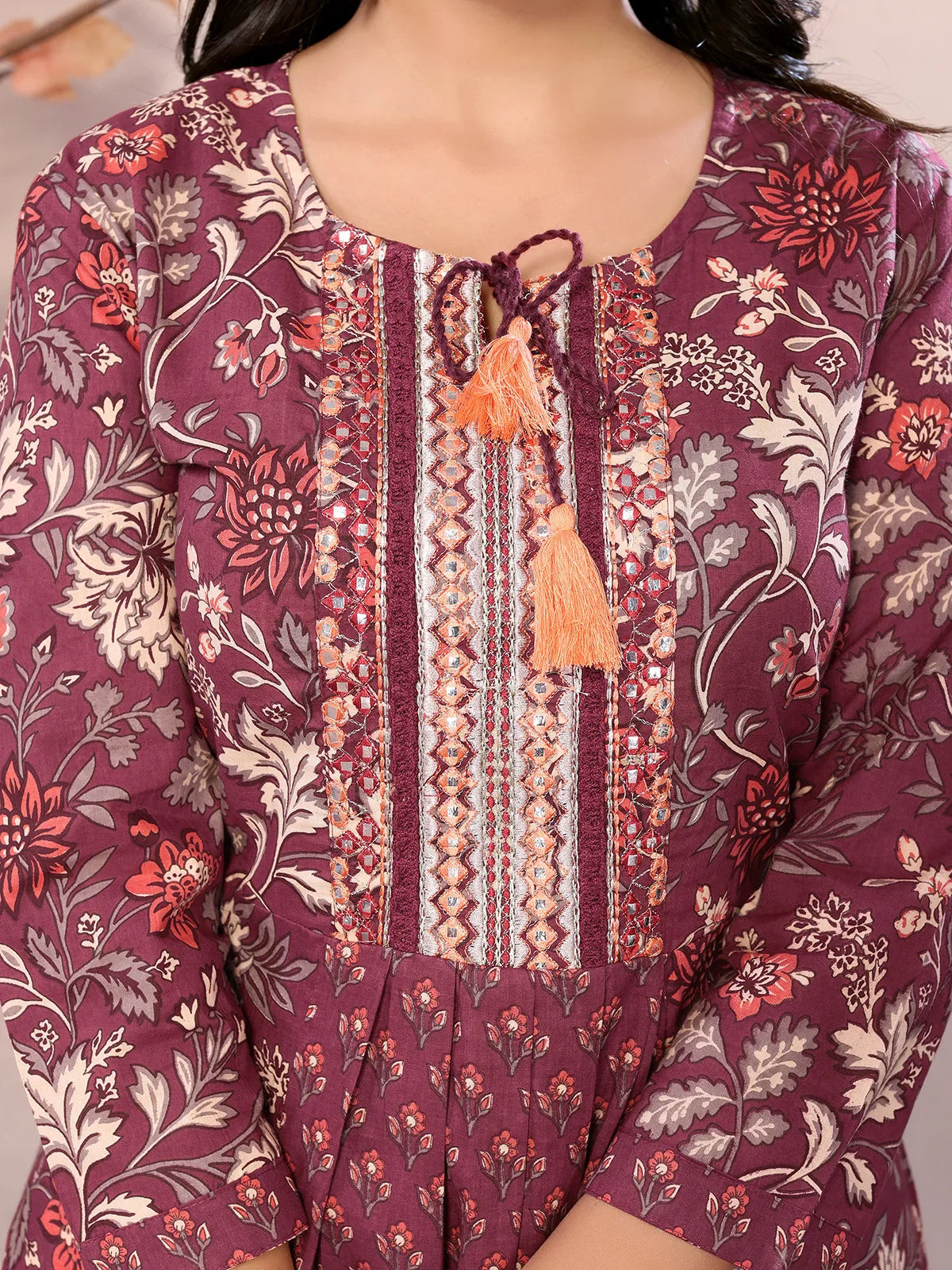 Cotton Embroidered Calf Length A-Line Kurta