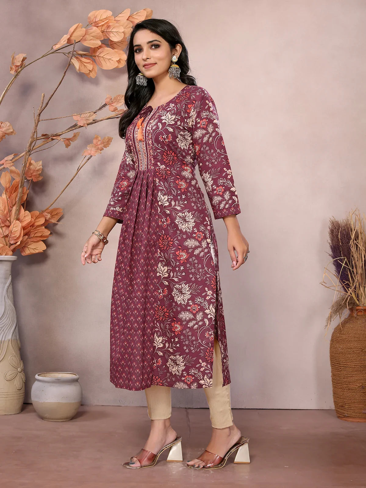 Cotton Embroidered Calf Length A-Line Kurta