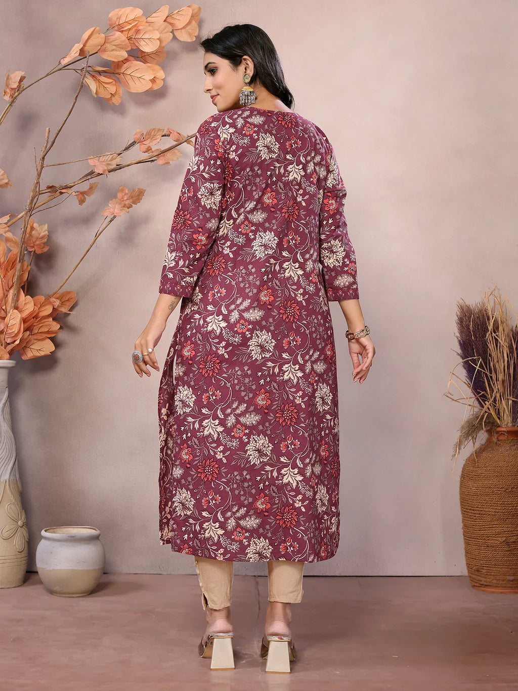 Cotton Embroidered Calf Length A-Line Kurta