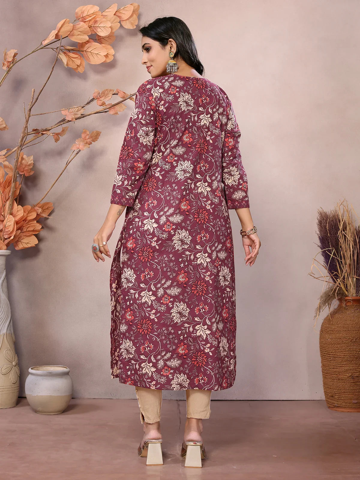 Cotton Embroidered Calf Length A-Line Kurta