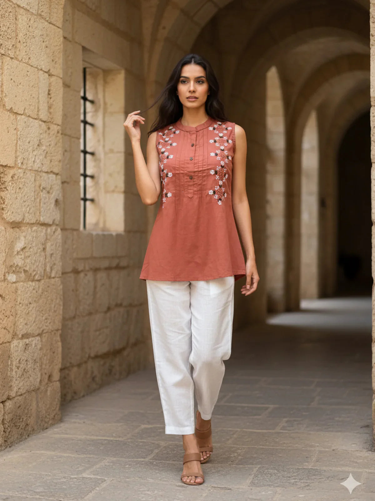 Cotton Embroidered A-Line Short Length Short Kurta