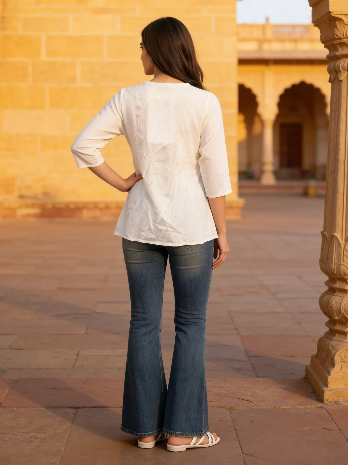 Cotton Embroidered A-Line Knee Length Short Kurta
