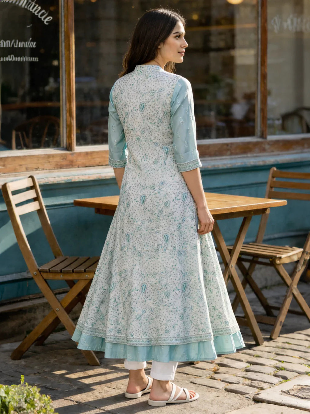 Chanderi Printed Layered Calf Length Kurta