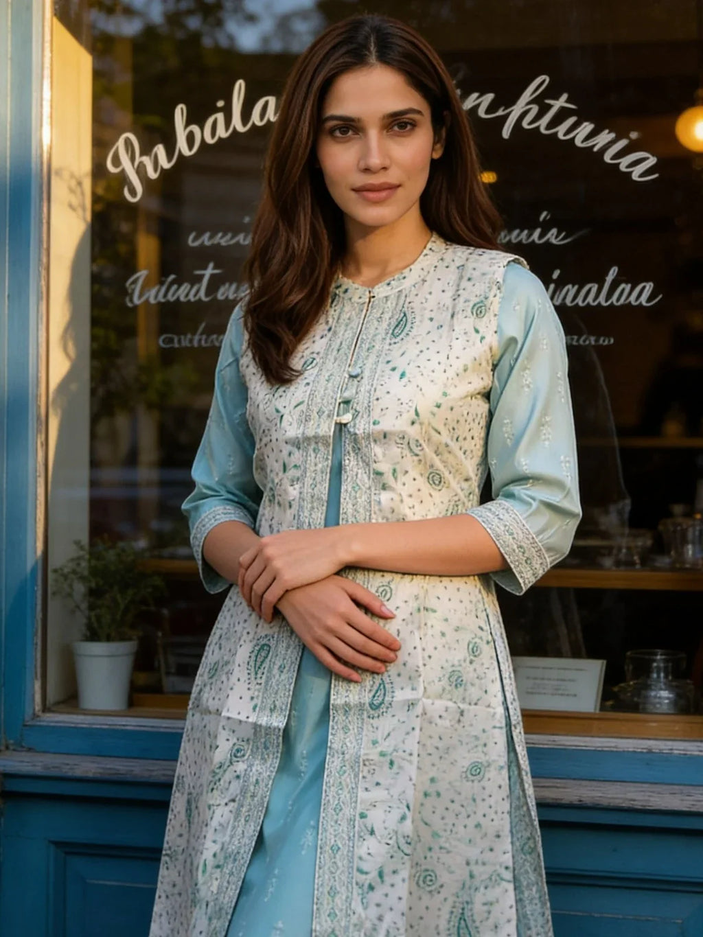 Chanderi Printed Layered Calf Length Kurta