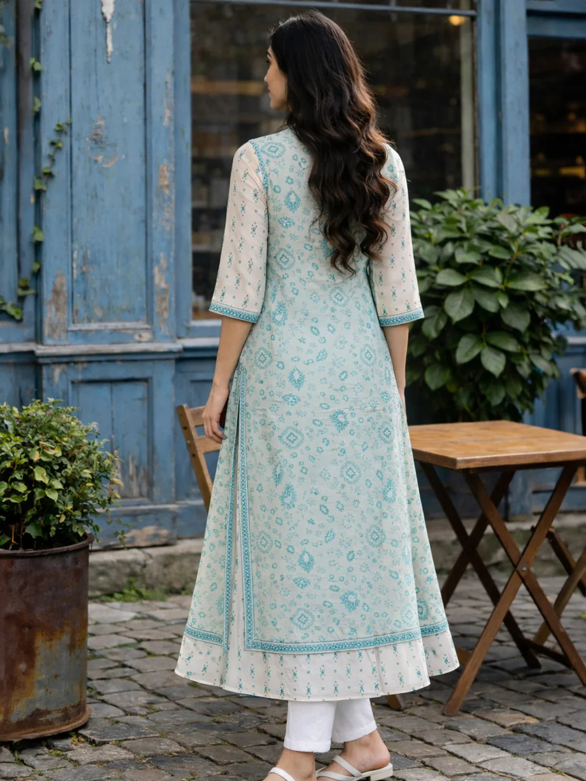 Chanderi Printed Layered Calf Length Kurta