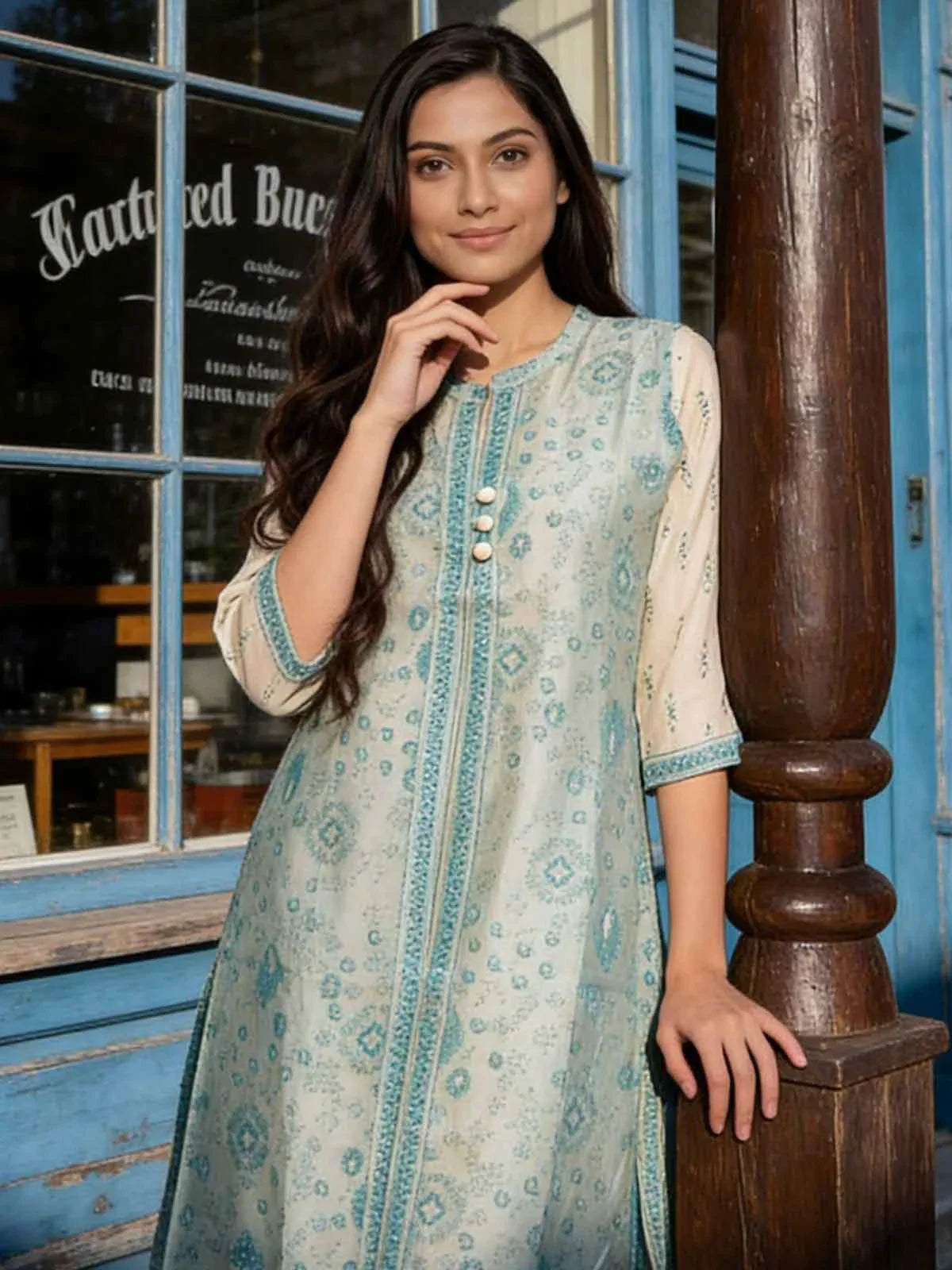 Chanderi Printed Layered Calf Length Kurta