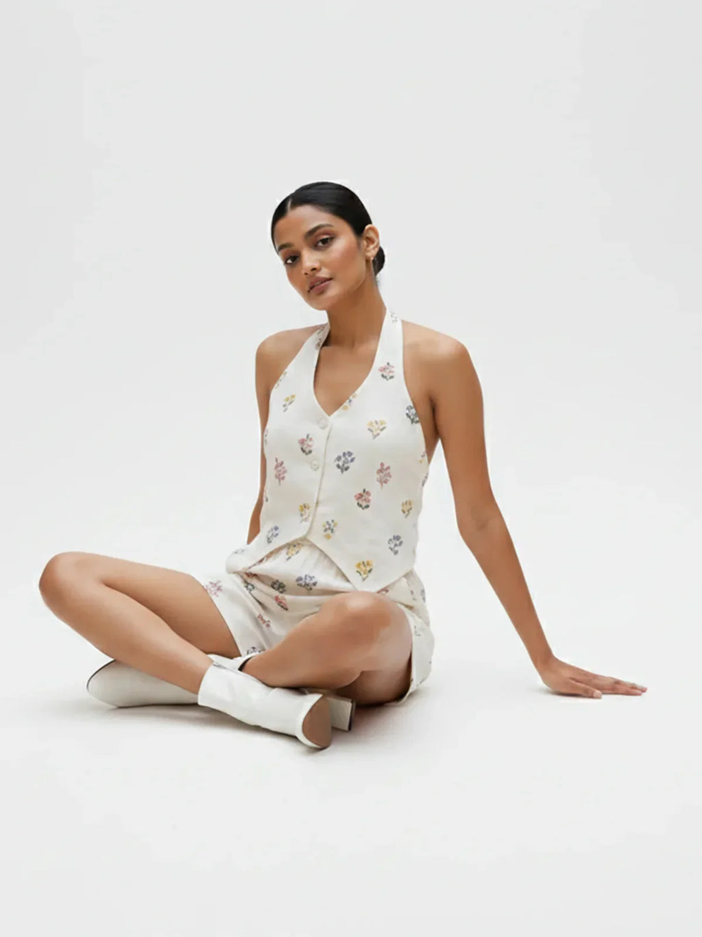 Cotton Flex Printed Waist Coat Top