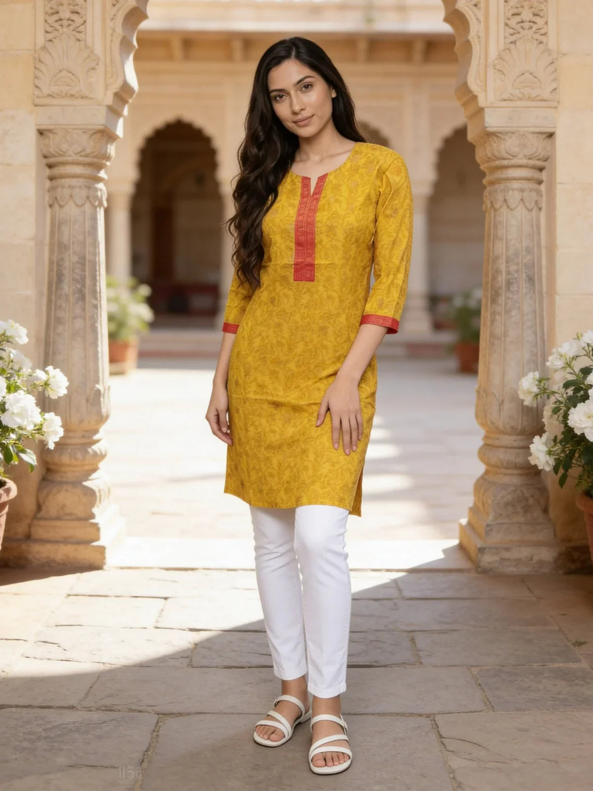 Cotton Printed Straight Knee Length Kurta