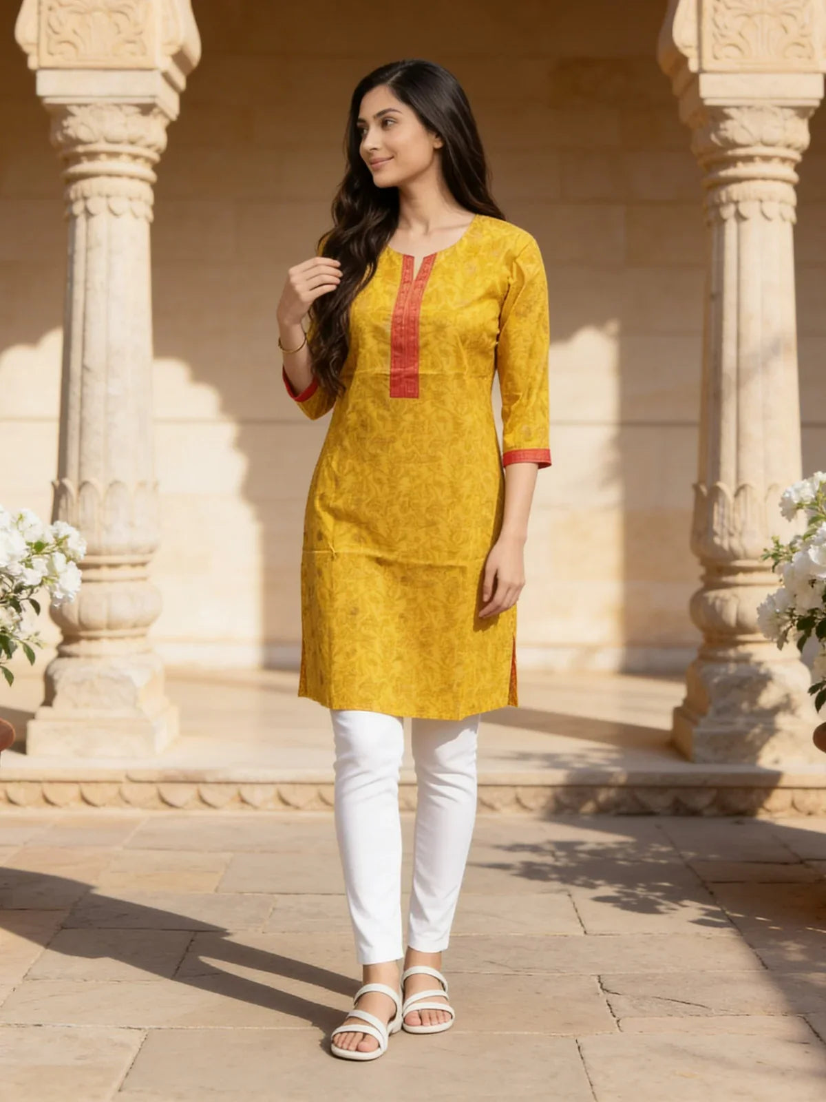 Cotton Printed Straight Knee Length Kurta