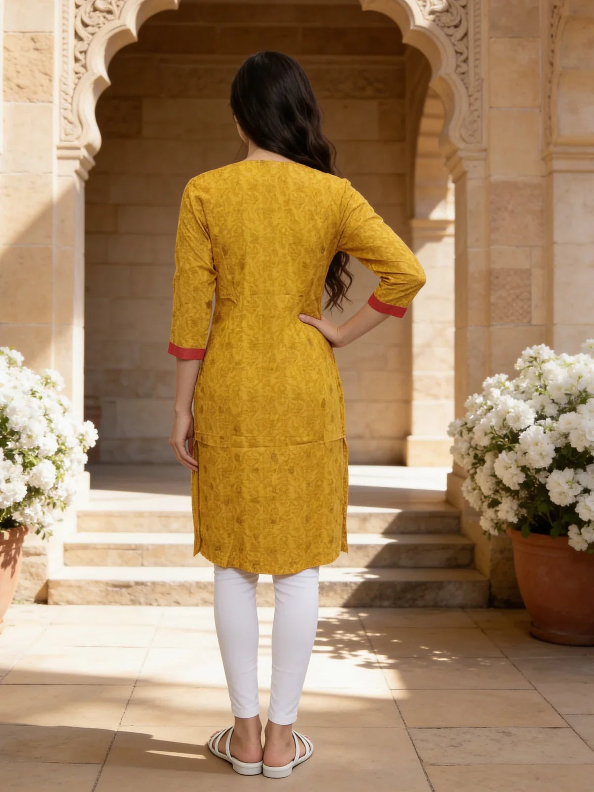 Cotton Printed Straight Knee Length Kurta