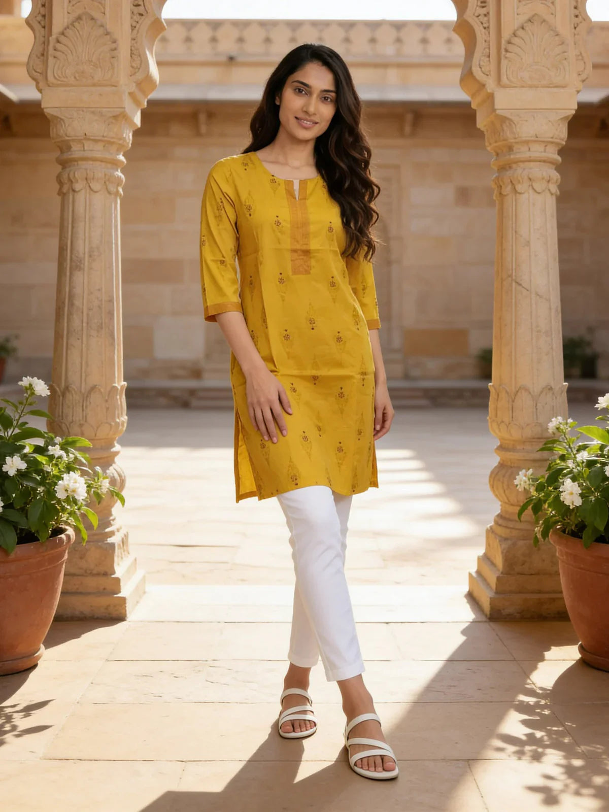 Cotton Printed Straight Knee Length Kurta