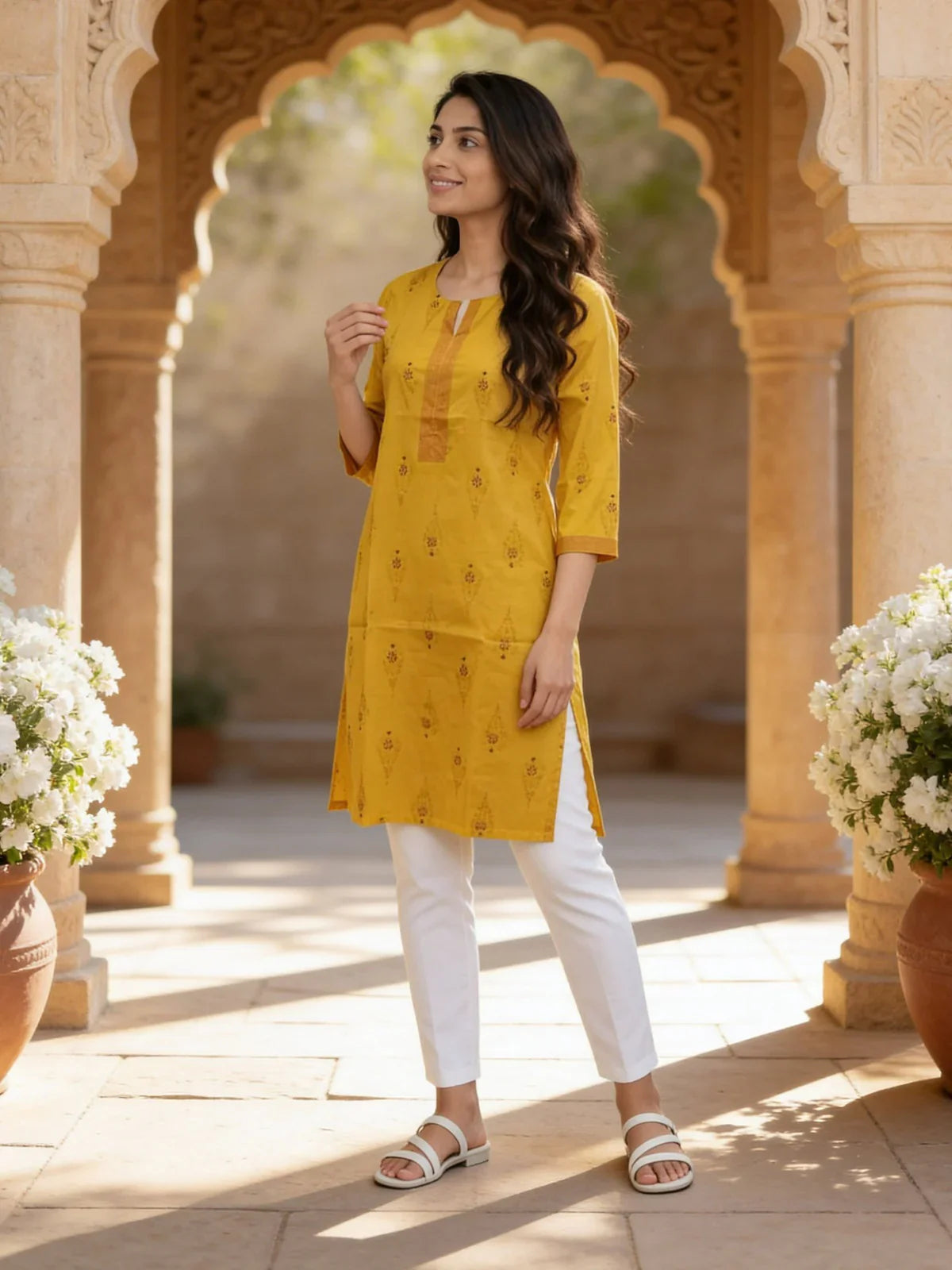 Cotton Printed Straight Knee Length Kurta