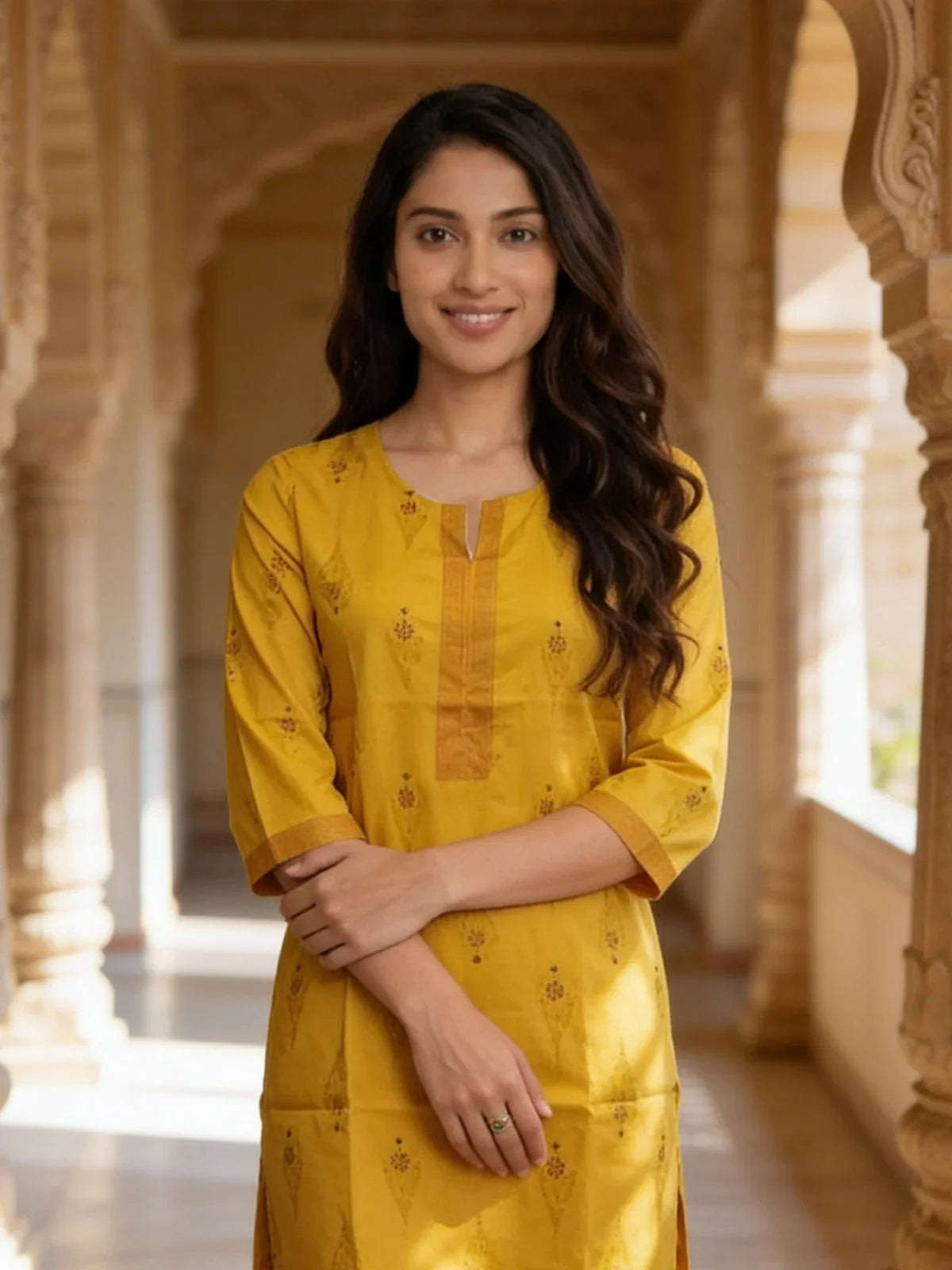 Cotton Printed Straight Knee Length Kurta