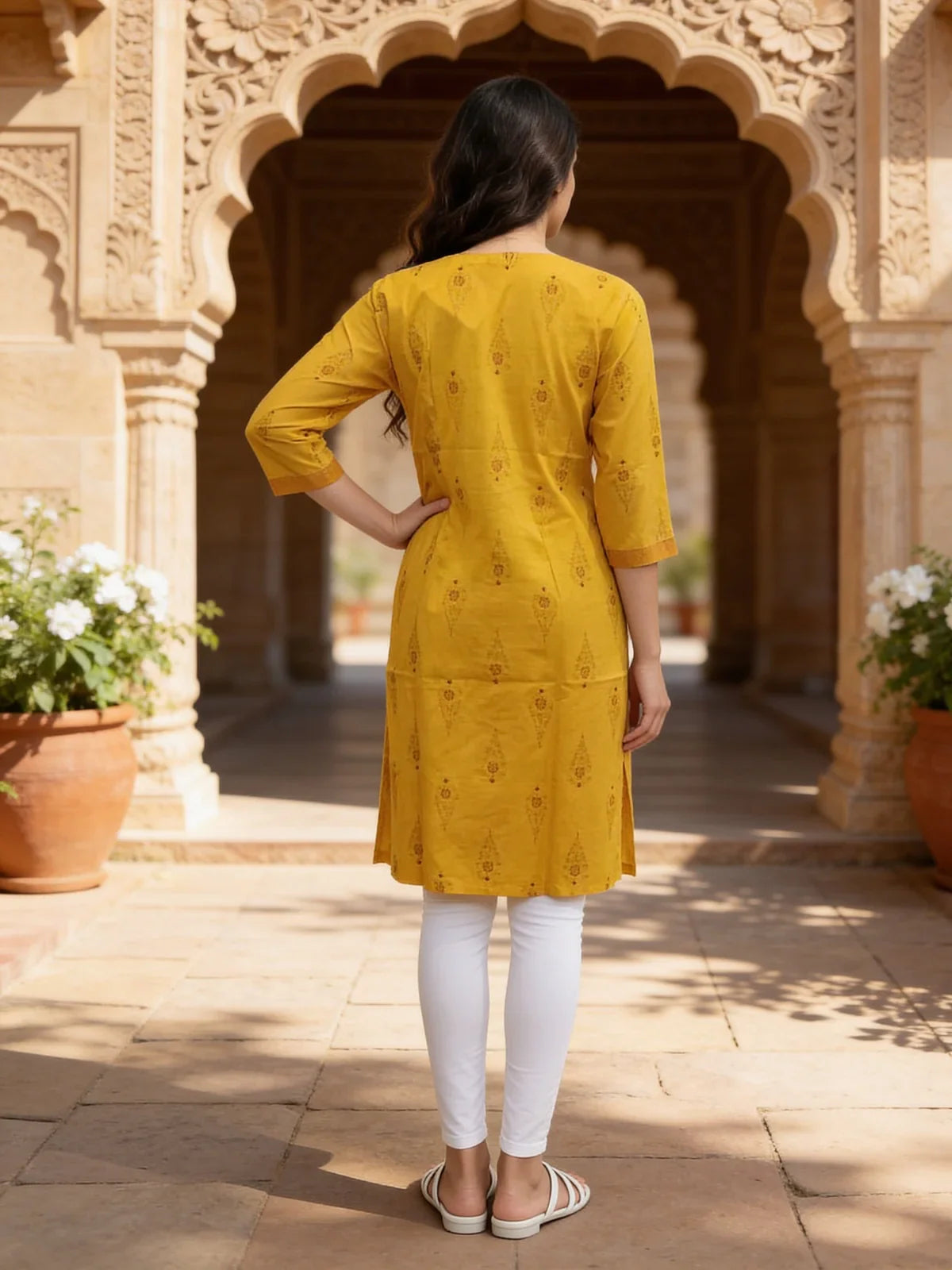 Cotton Printed Straight Knee Length Kurta