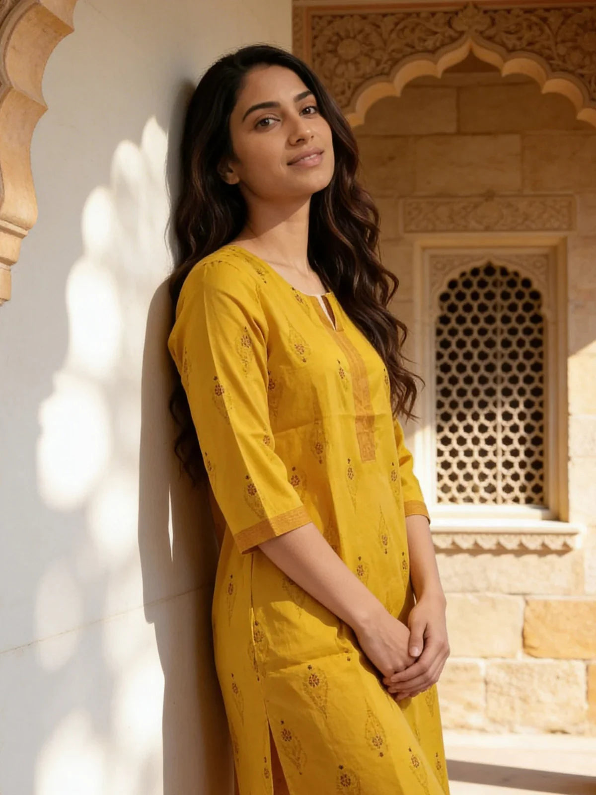 Cotton Printed Straight Knee Length Kurta