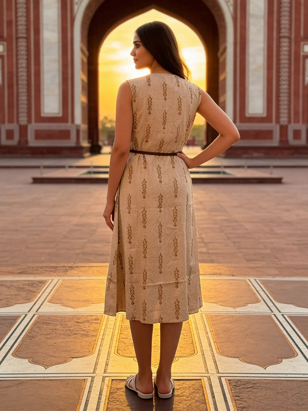 Cotton Printed Flared Calf Length Dress