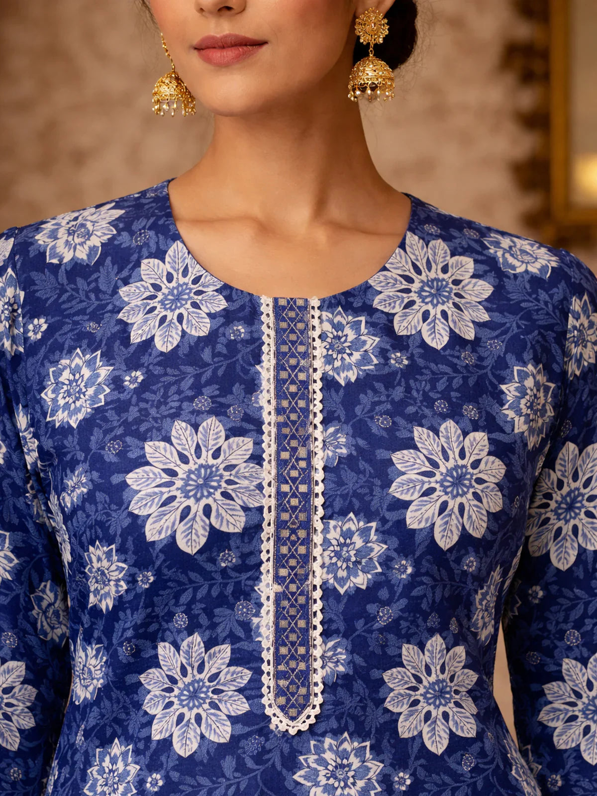 Cotton Embroidered Straight Knee Length Kurta