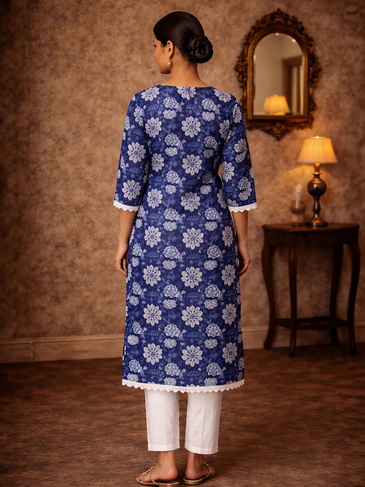 Cotton Embroidered Straight Knee Length Kurta