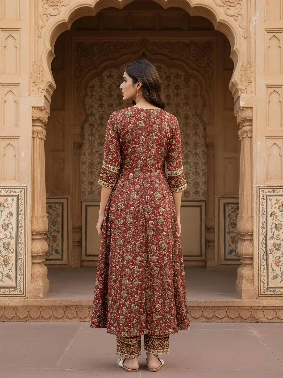 Cotton Embroidered Anarkali Calf Length Kurta with Pant and Dupatta