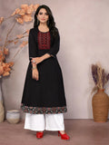 Cotton Embroidered Calf Length Flared Kurta
