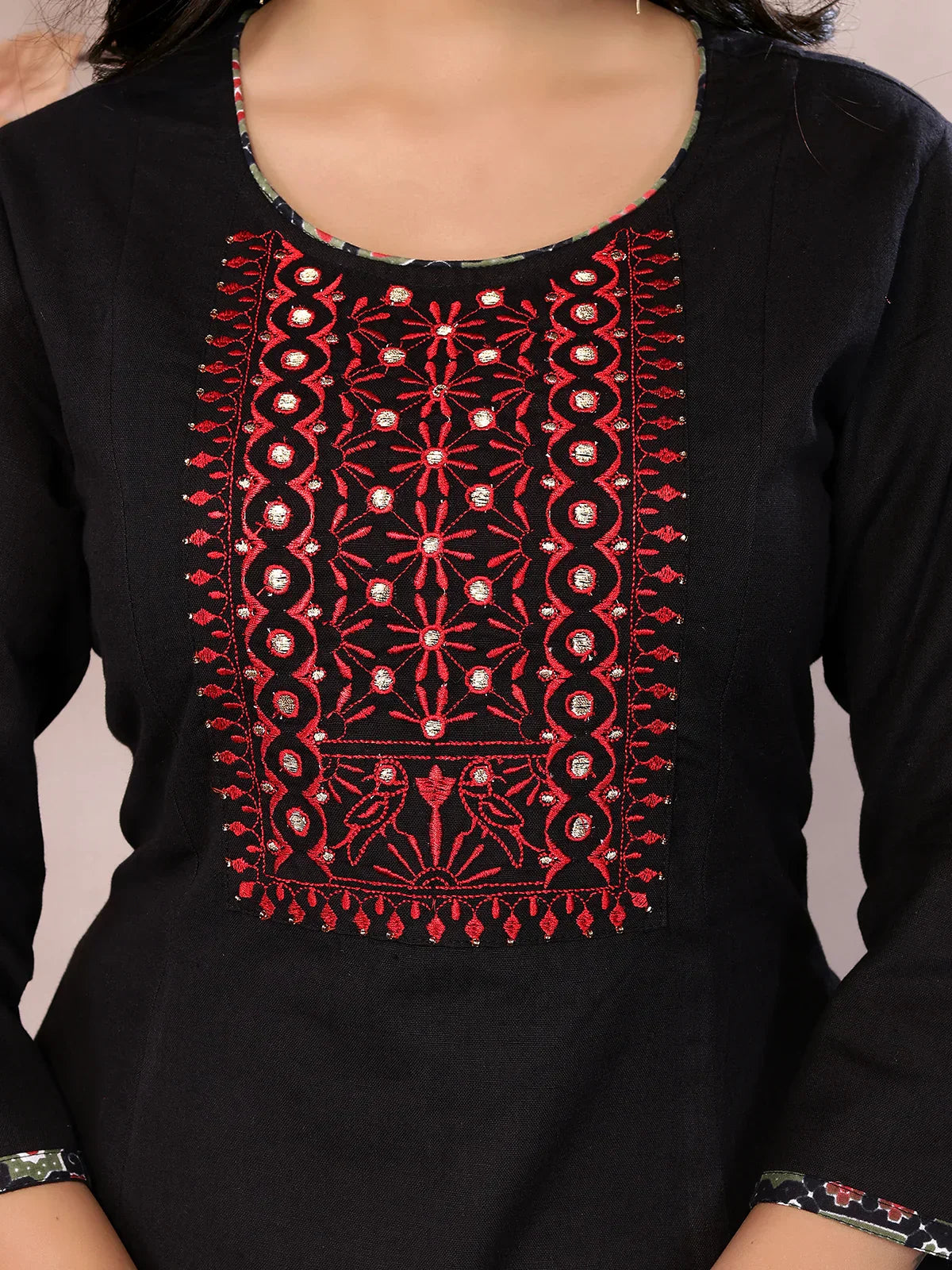 Cotton Embroidered Calf Length Flared Kurta