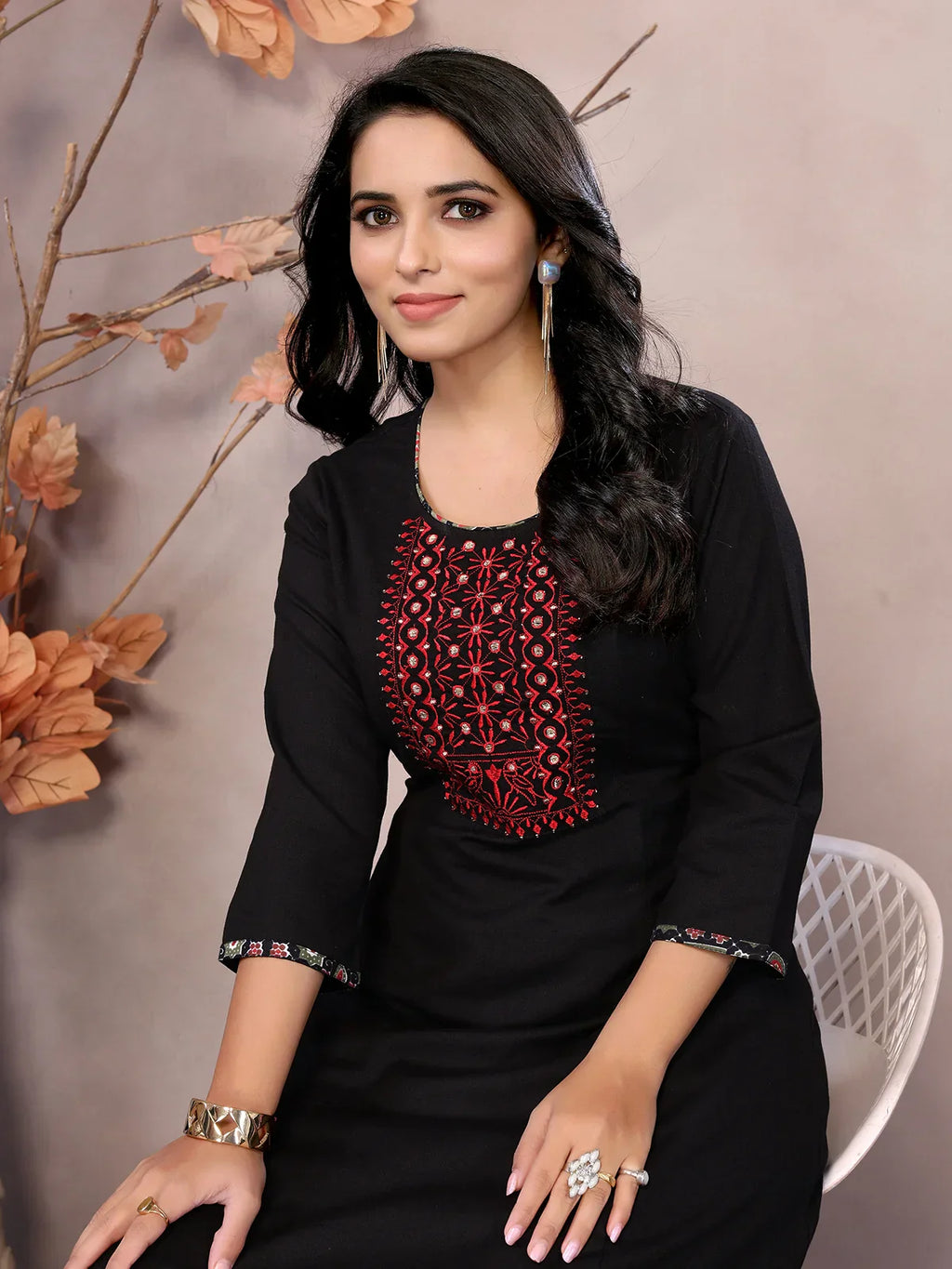 Cotton Embroidered Calf Length Flared Kurta